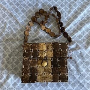 Vintage Handmade Coconut Crossbody Handbag